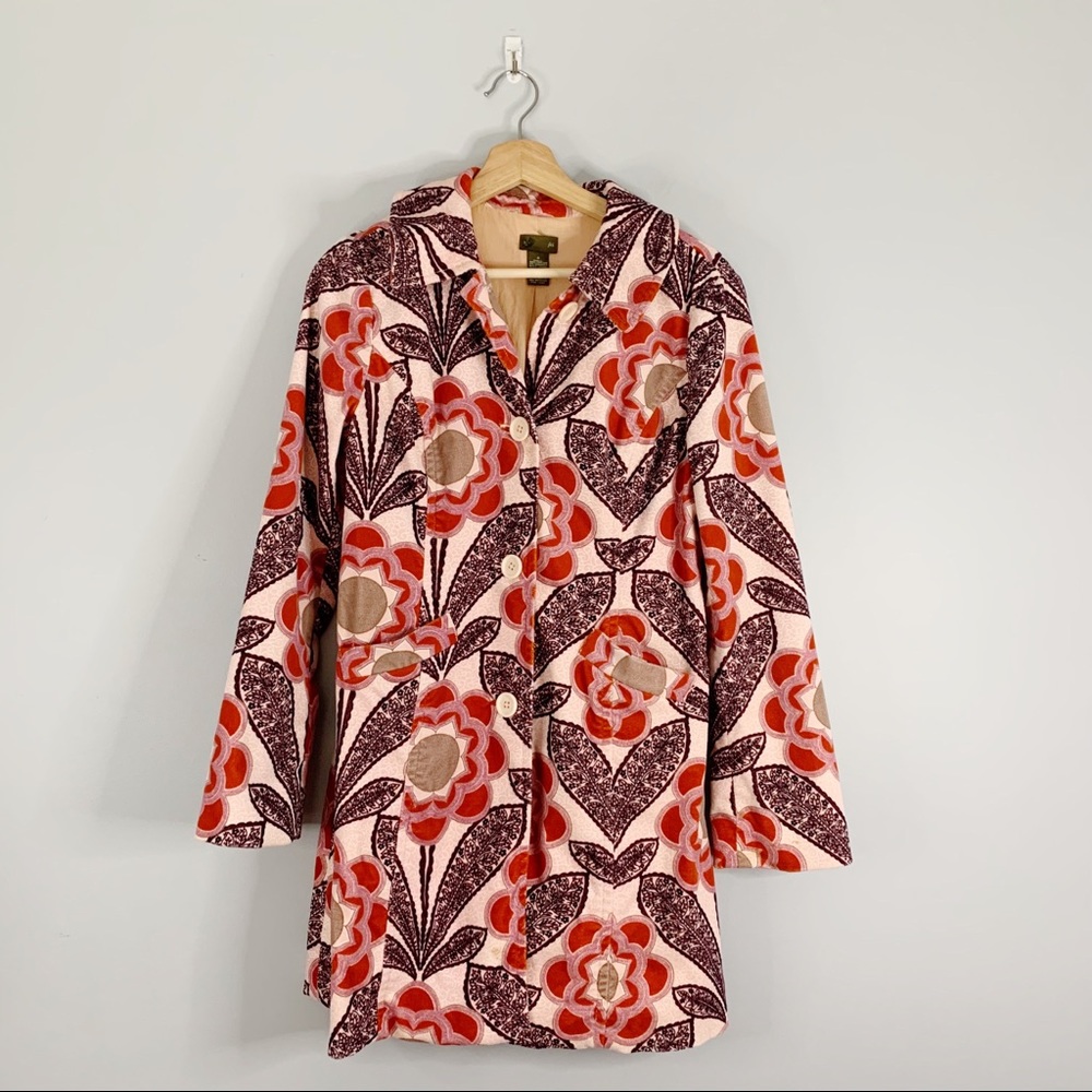 Anthropologie Fei Trench Coat Jacket Velvet Floral Retro Bohemian Women's 4 S